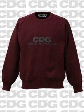 🌟 CDG 🌟 COMME DES GARCON CLASSIC LOGO PULLOVER SWEATER MAROON SZ S
